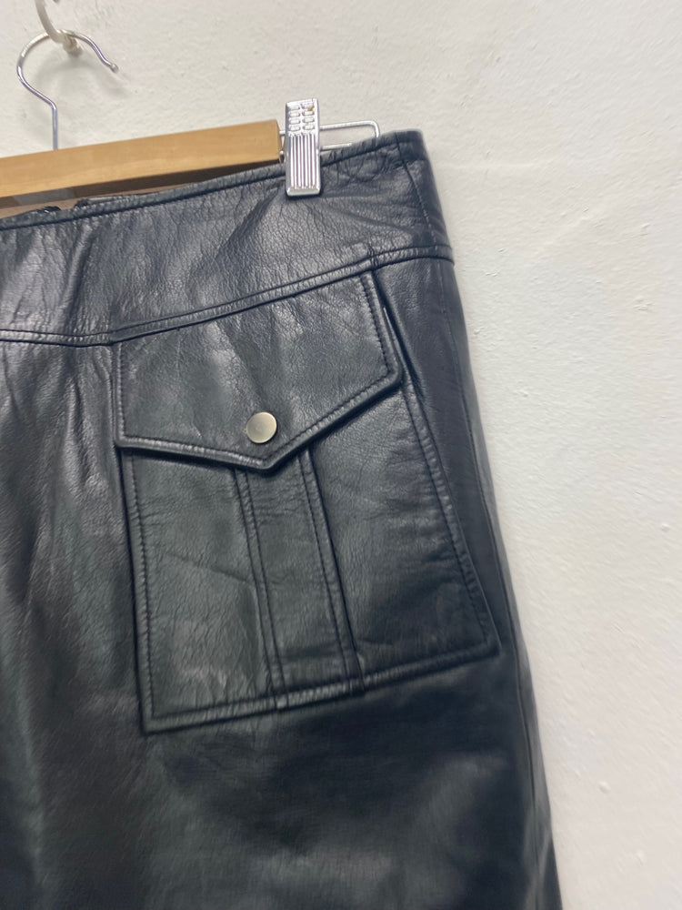 Fabulous BikBok leather Y2K Vintage mini Skirt UkL Black Pockets CD434