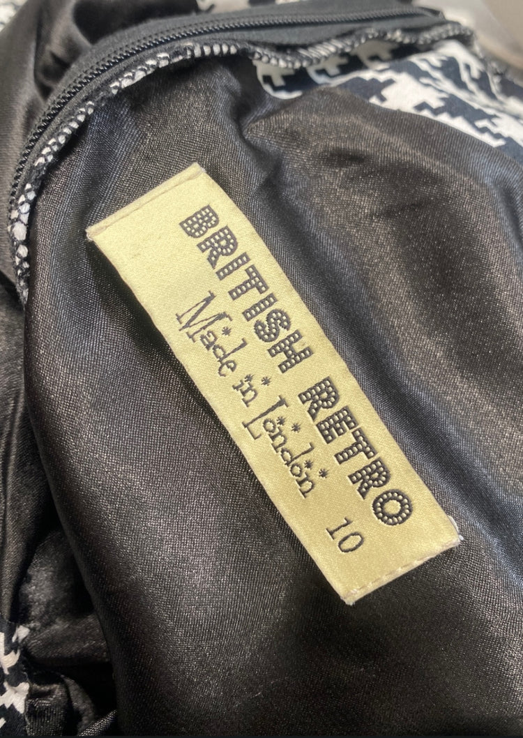 Fabulous British retro Dress UK10 Black and white houndstooth NM001