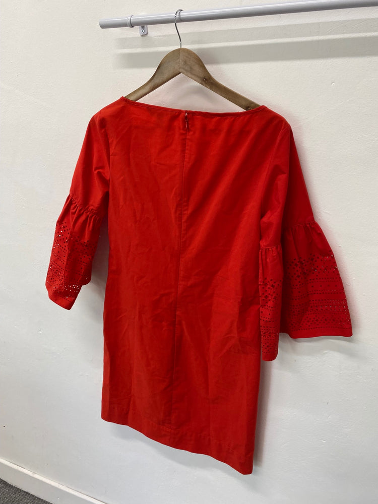 Fabulous Ralph Lauren broderie sleeve Dress UK10 Red Fine cotton SN005