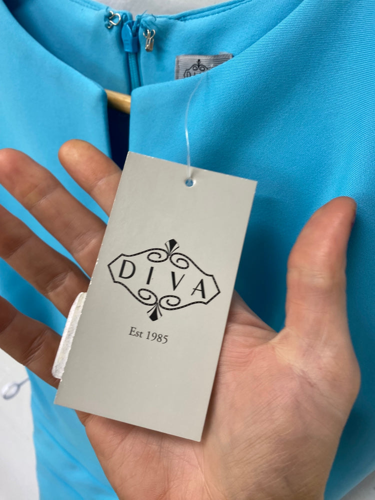 Fabulous Diva fitted party formal Dress UK S Light Blue SN005