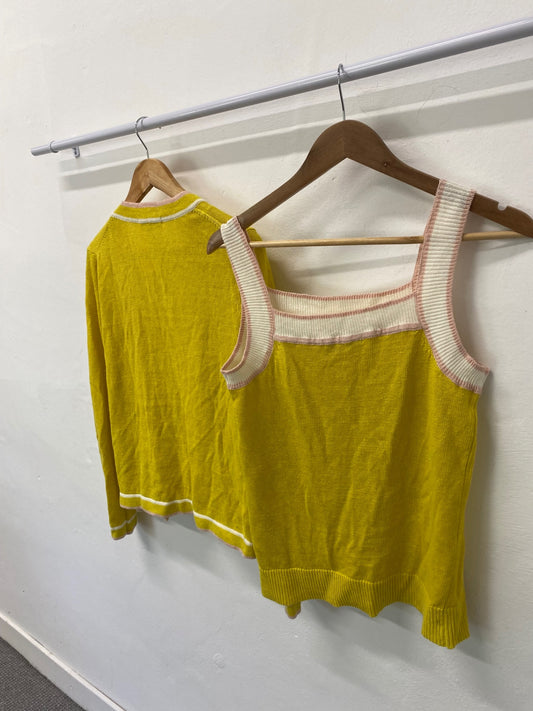 Fabulous Boden knit Linen Twin Set Uk8 Yellow & Pink Cottage core SN005
