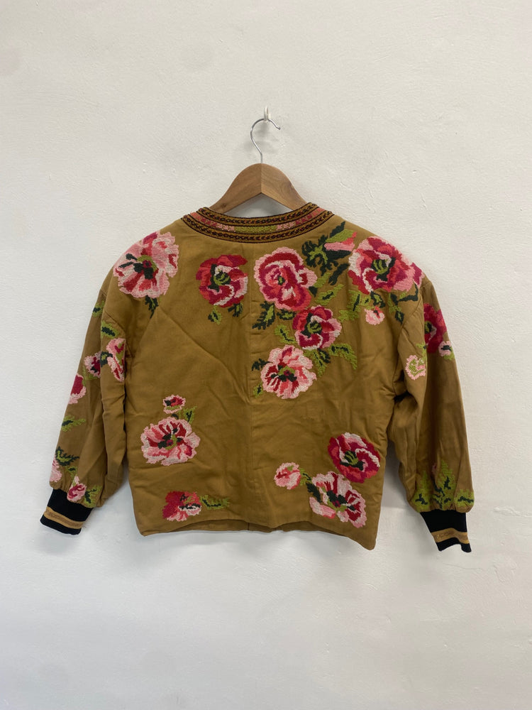 Fabulous Anthropologie needle point Bomber Jacket UK XS Multicolour embroidered KB001