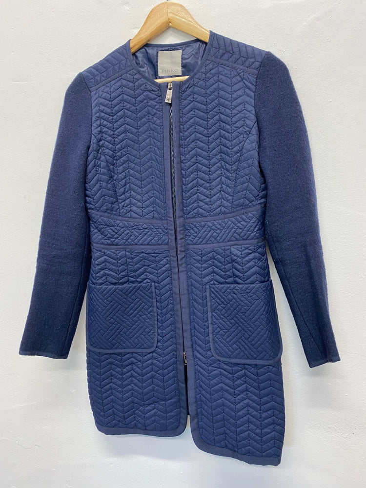 Fabulous PINKO navy blue mid length Quilted coat Uk8 cosy KB001
