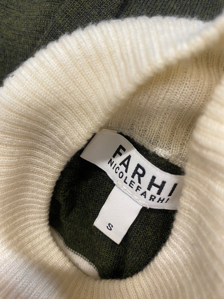 Fabulous FARHI by Nicole Farhi Sweater UK S Grey khaki striped wool KB001