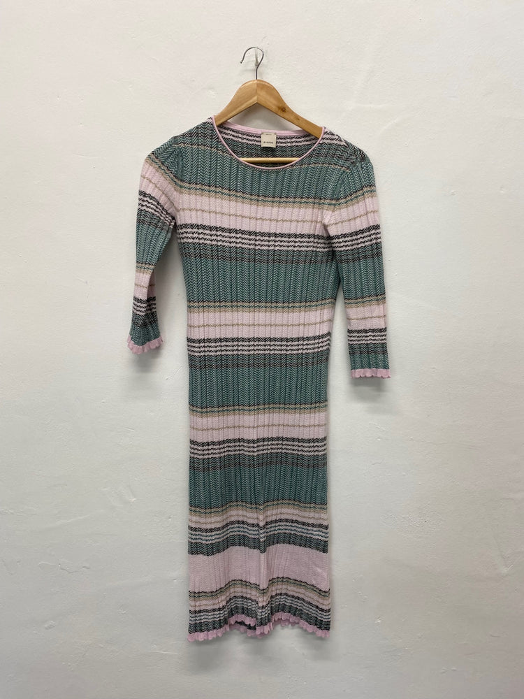 Fabulous PINKO striped knit stretch Midi Dress UKS Pinks KB001