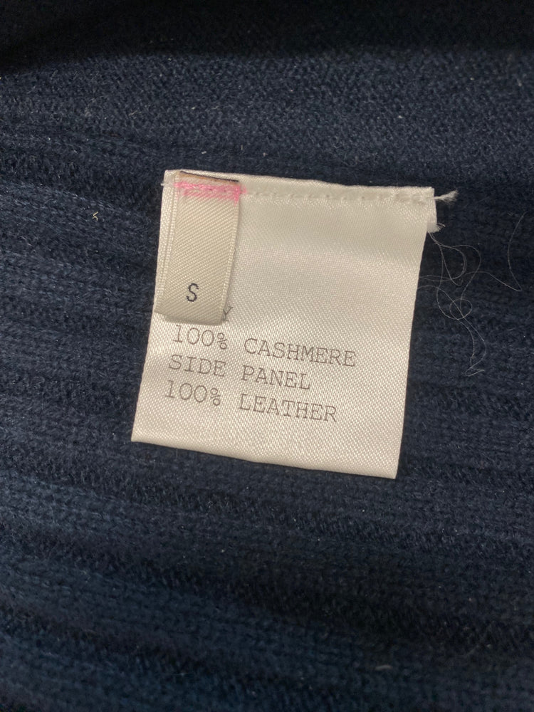 Fabulous Pringle of scotland Sweater UK S Navy blue Leather and cashmere KB001