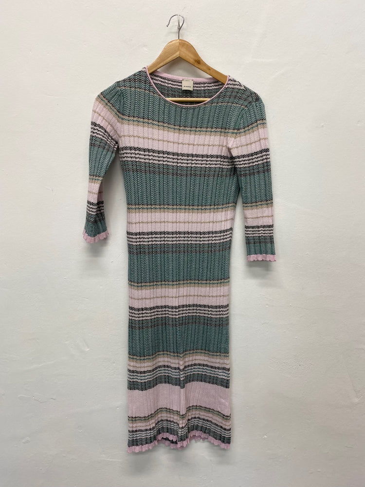 Fabulous PINKO striped knit stretch Midi Dress UKS Pinks KB001