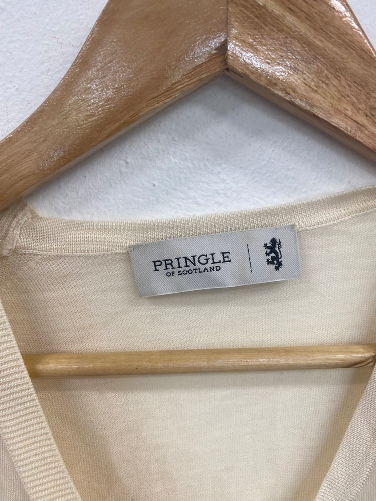 Fabulous Pringle Asymmetric Silk Wool Blend Cream Jumper UK S KB001