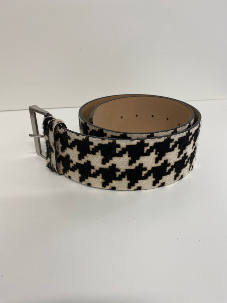 Fabulous HOBBS houndstooth ponyskin Belt UK S Black & Ivory 38” KB001