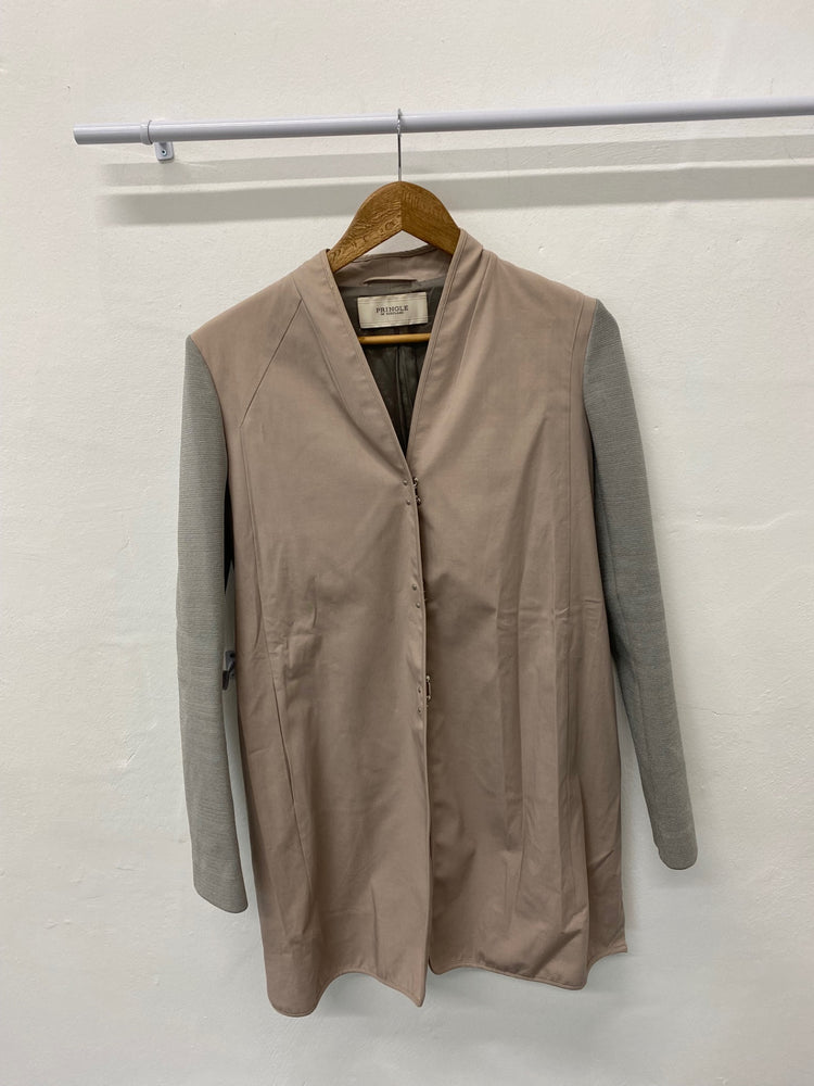 Fabulous PRINGLE Scotland smart midi coat UK10 Beige & Grey KB001