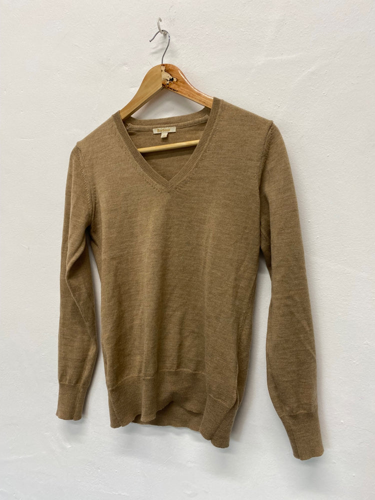 Fabulous Barbour Bark Merino V Neck Sweater UK10 Beige Classic KB001