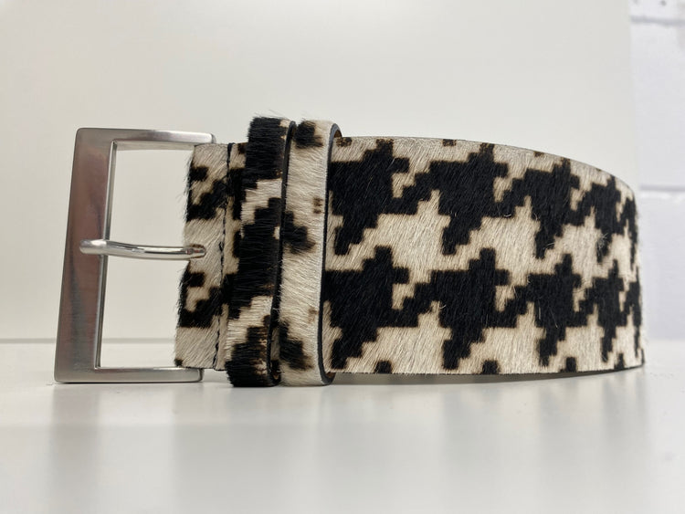 Fabulous HOBBS houndstooth ponyskin Belt UK S Black & Ivory 38” KB001