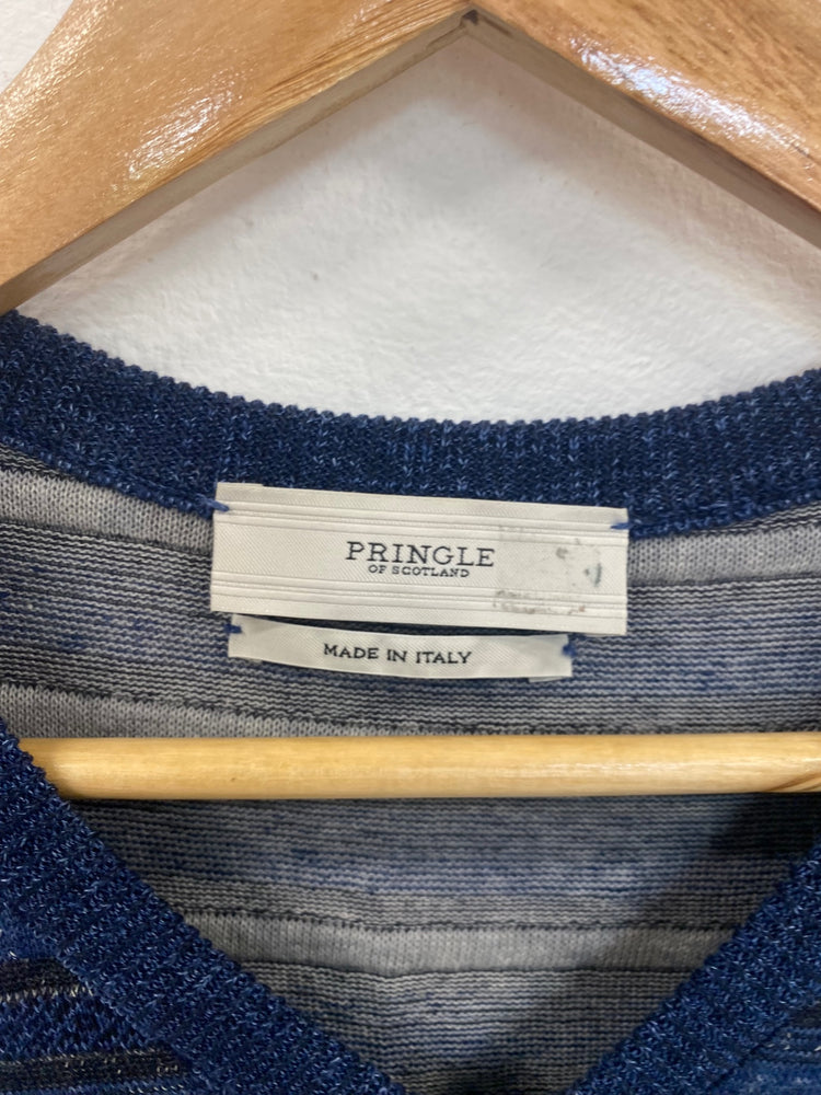 Classic Pringle of scotland Navy Mix Stripe Sweater UK S KB001