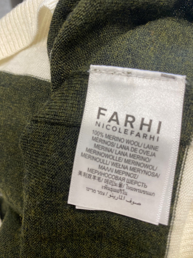 Fabulous FARHI by Nicole Farhi Sweater UK S Grey khaki striped wool KB001