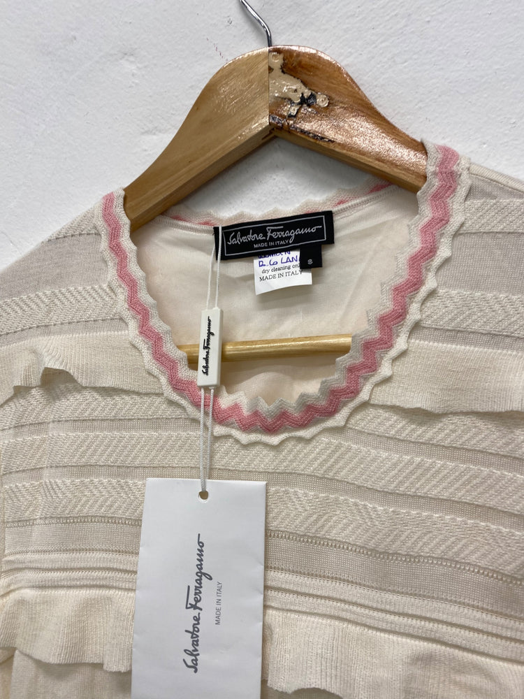 Fabulous Salvatore Ferragamo tiered knitted Dress UKS Cream Stunning KB001