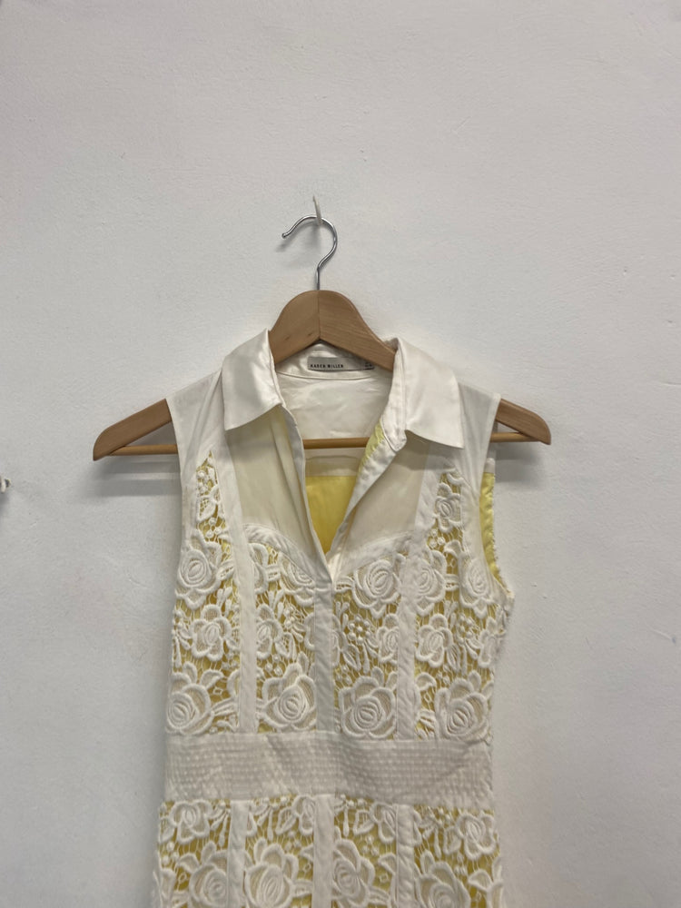 Fabulous Karen Millen Dress Uk 8 White yellow broderie summer KM004