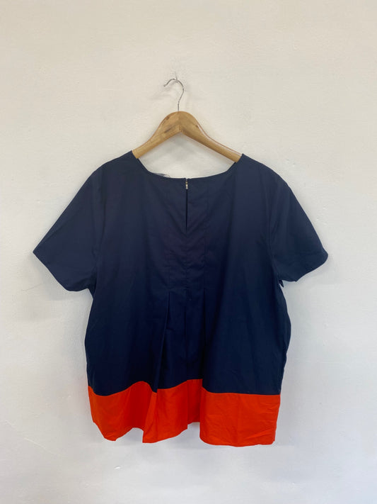 Fabulous M&S Navy Orange Colour Block Blouse UK18 LK006
