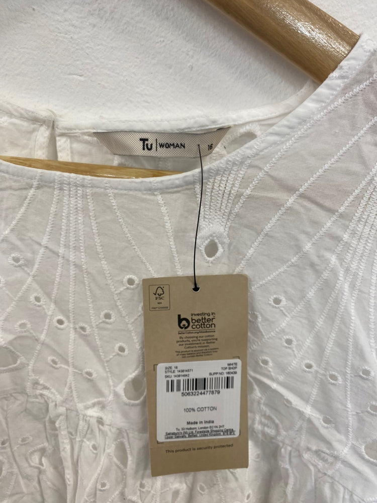 Fabulous Tu White Broderie Boho Blouse UK16 LK006