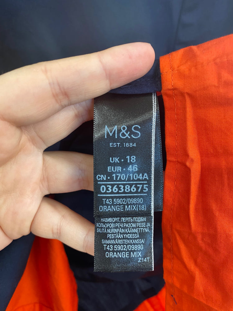 Fabulous M&S Navy Orange Colour Block Blouse UK18 LK006