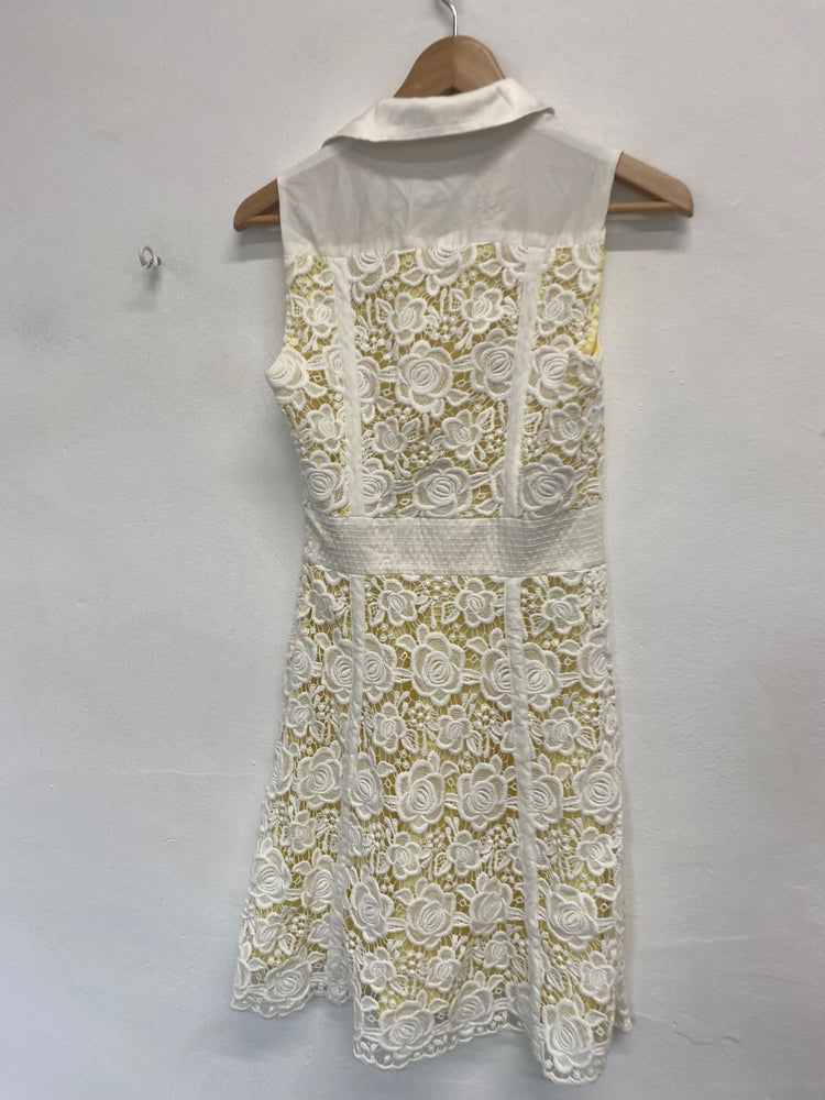 Fabulous Karen Millen Dress Uk 8 White yellow broderie summer KM004
