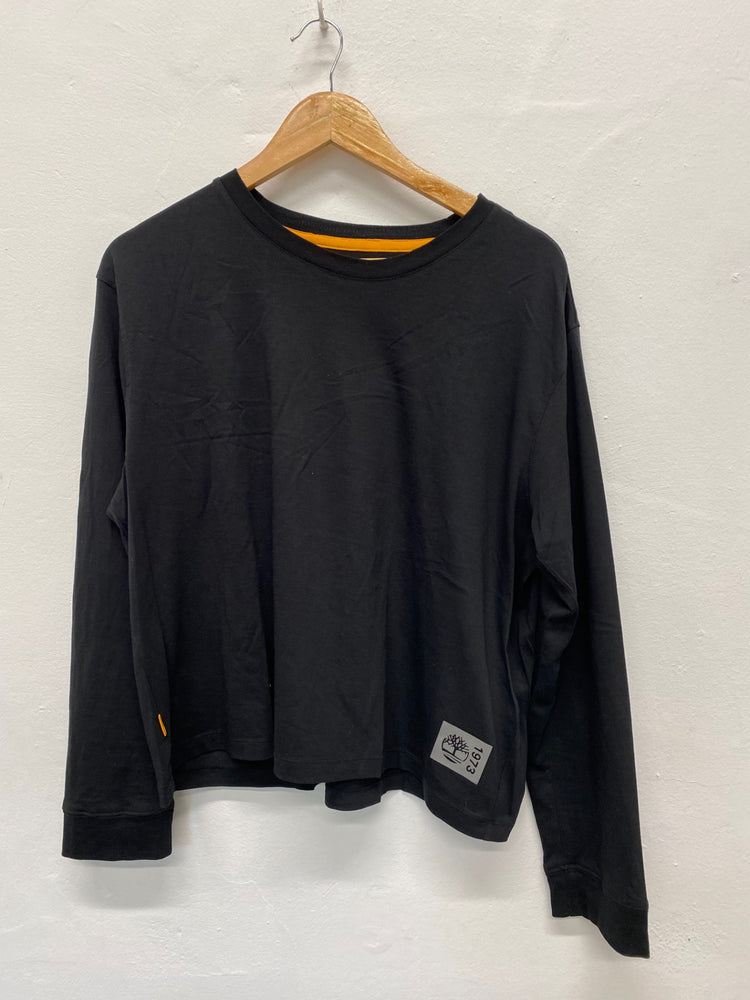 Fabulous Timberland cropped loose Long sleeve top UK L Black Supima cotton pleated back BS001