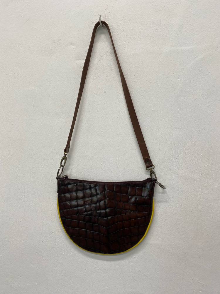 Fabulous Y2K DKNY Moc Croc leather Bag half moon One Size Brown & Yellow BS001