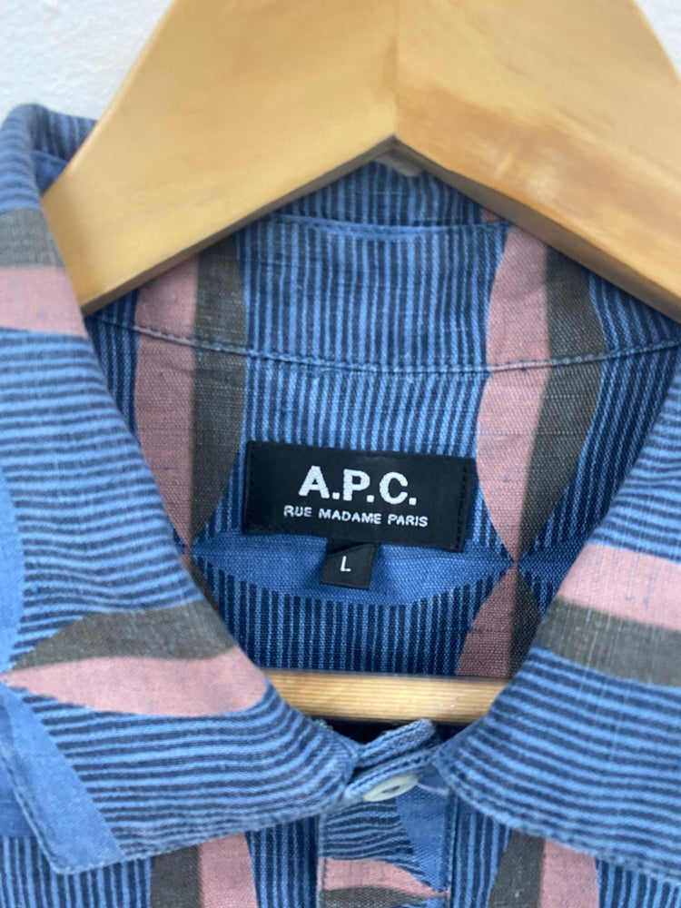 Fabulous A.P.C. Rue Madame Paris Blue Geo Mini Dress UK L BS001