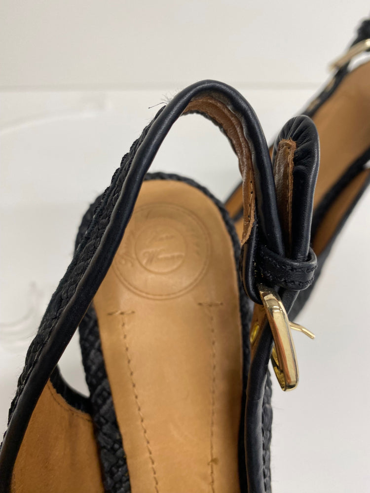 Fabulous Zara braided Peep Toe Sling back Heels UK6.5 Black GM143