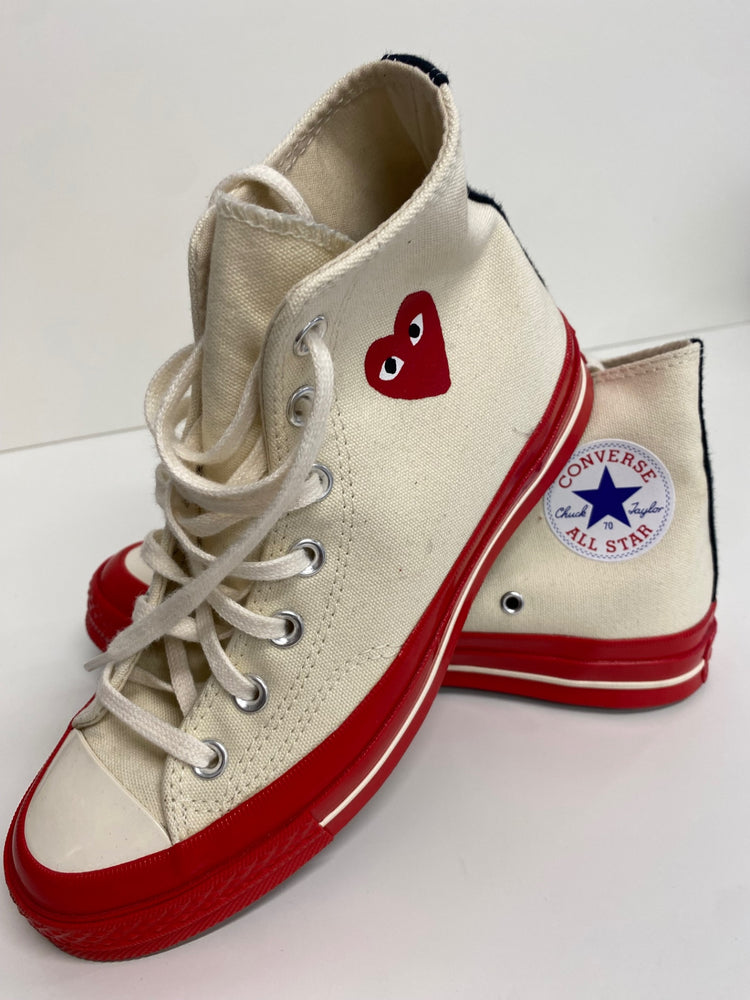Fabulous Converse x Comme Des Garçons Sneakers Hi Tops UK5 Beige & Red BS001