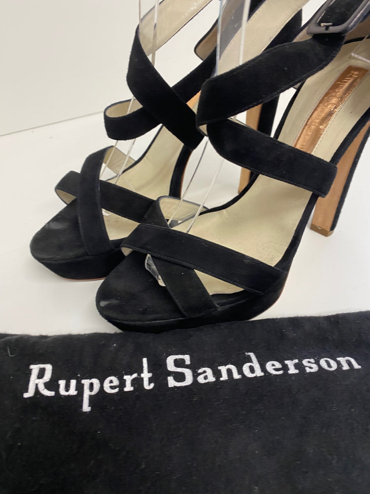 Fabulous Rupert Sanderson High Heel Strappy platform Shoes UK6.5 Black GM143