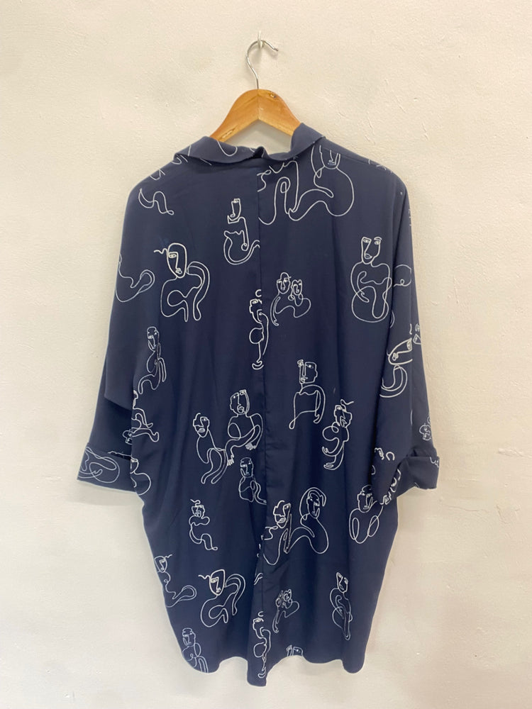 Fabulous MONKI Shirt Dress UK M Navy Blue abstract BS001
