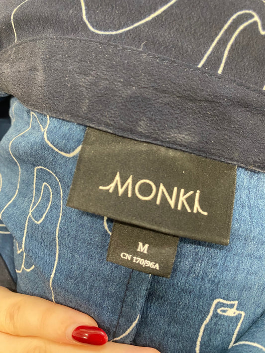 Fabulous MONKI Shirt Dress UK M Navy Blue abstract BS001