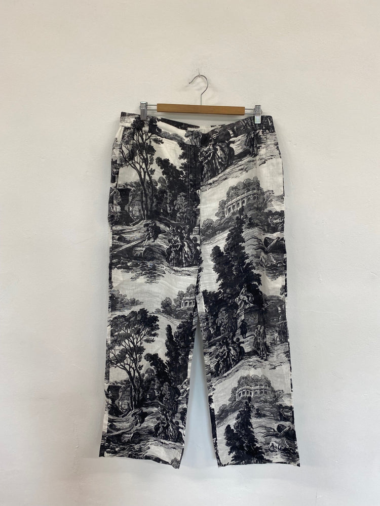 Fabulous Cos Black & Ivory Toile Linen Trousers UK16 BS001