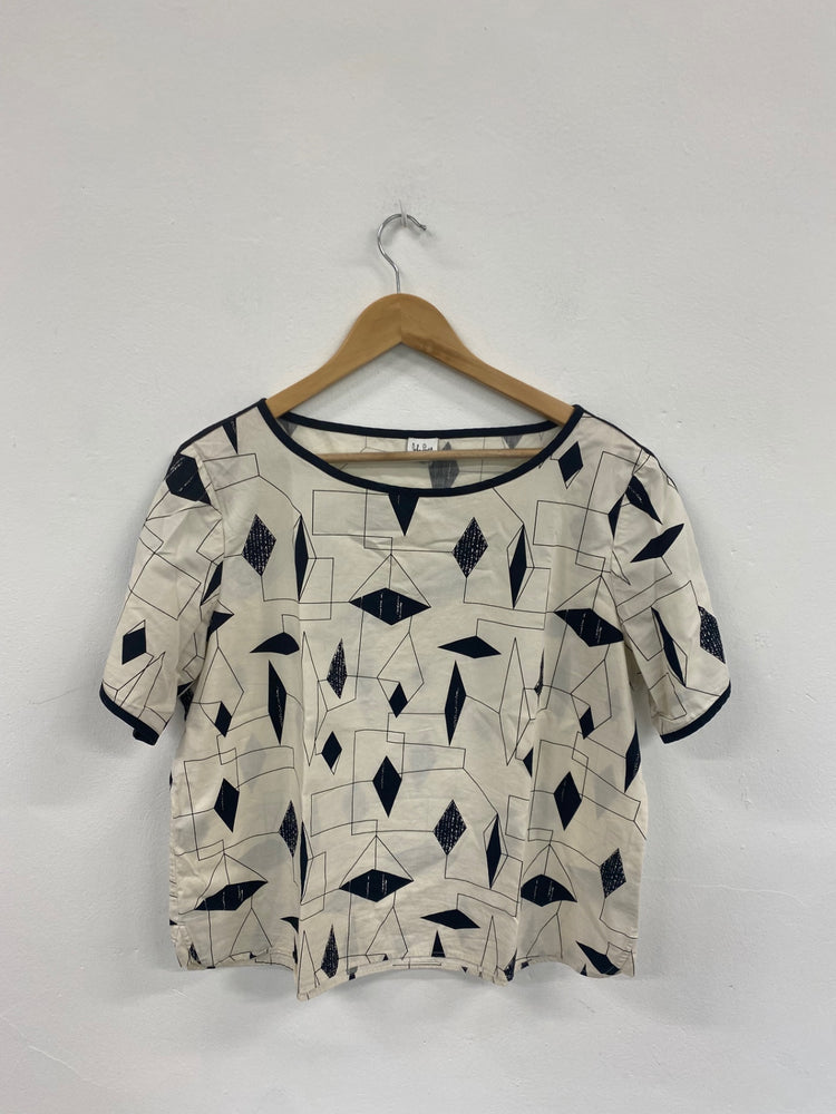 Fabulous John Lewis Cream & Black Geometric Blouse UK16 BS001