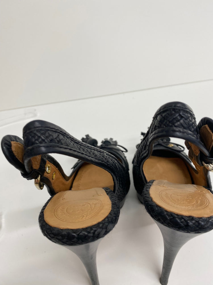 Fabulous Zara braided Peep Toe Sling back Heels UK6.5 Black GM143