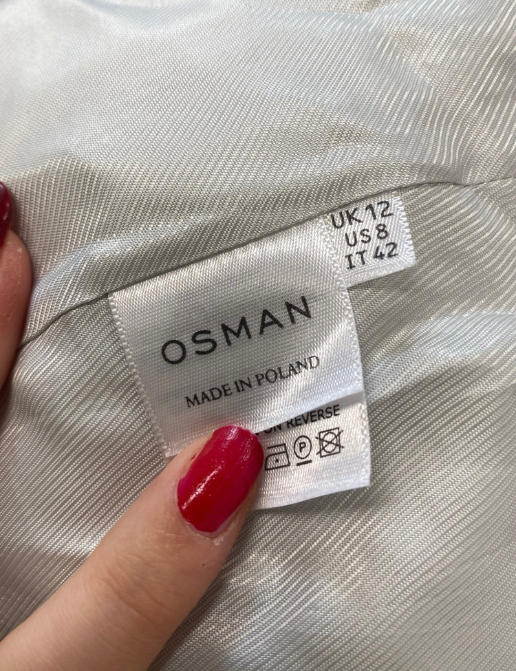 Fabulous OSMAN Dress UK 12 Silver metallic dress coat button flare GM143