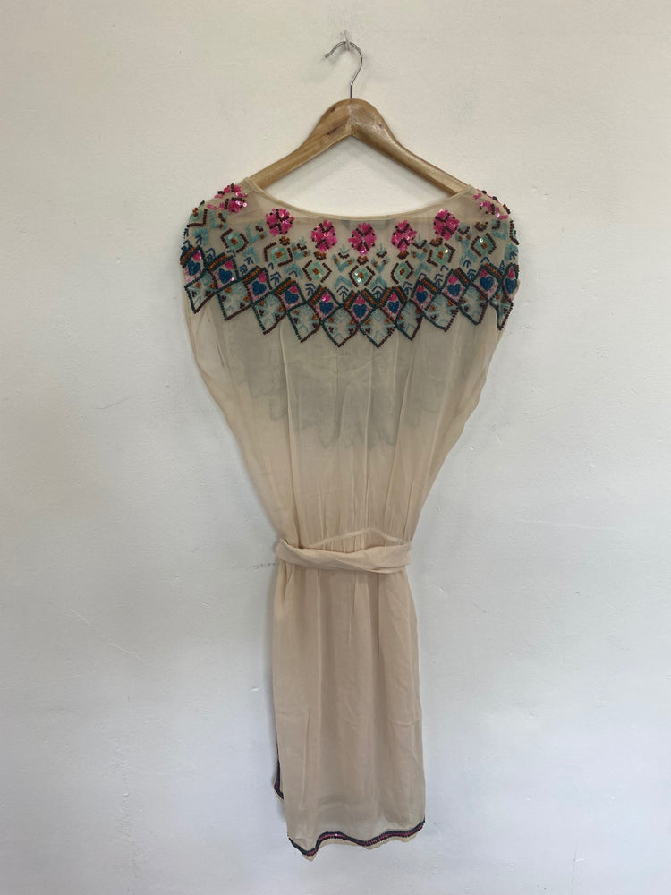 Boho French Connection Beige Beaded Beach Cover UK12 GM143