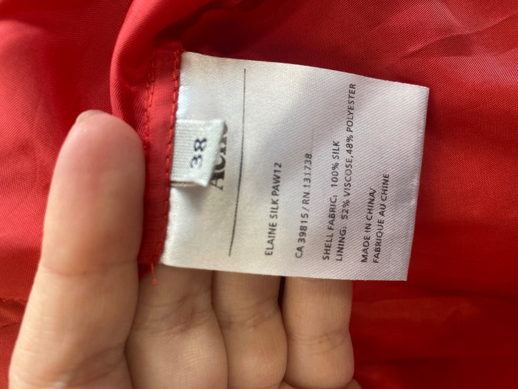 Fabulous Acne Red Asymmetric Silk Raw Hem Mini Dress Elaine UK10 GM143