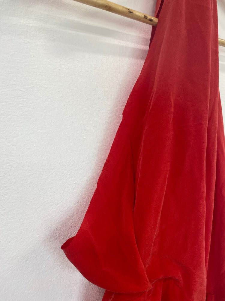 Fabulous Acne Red Asymmetric Silk Raw Hem Mini Dress Elaine UK10 GM143