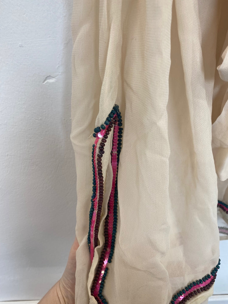 Boho French Connection Beige Beaded Beach Cover UK12 GM143