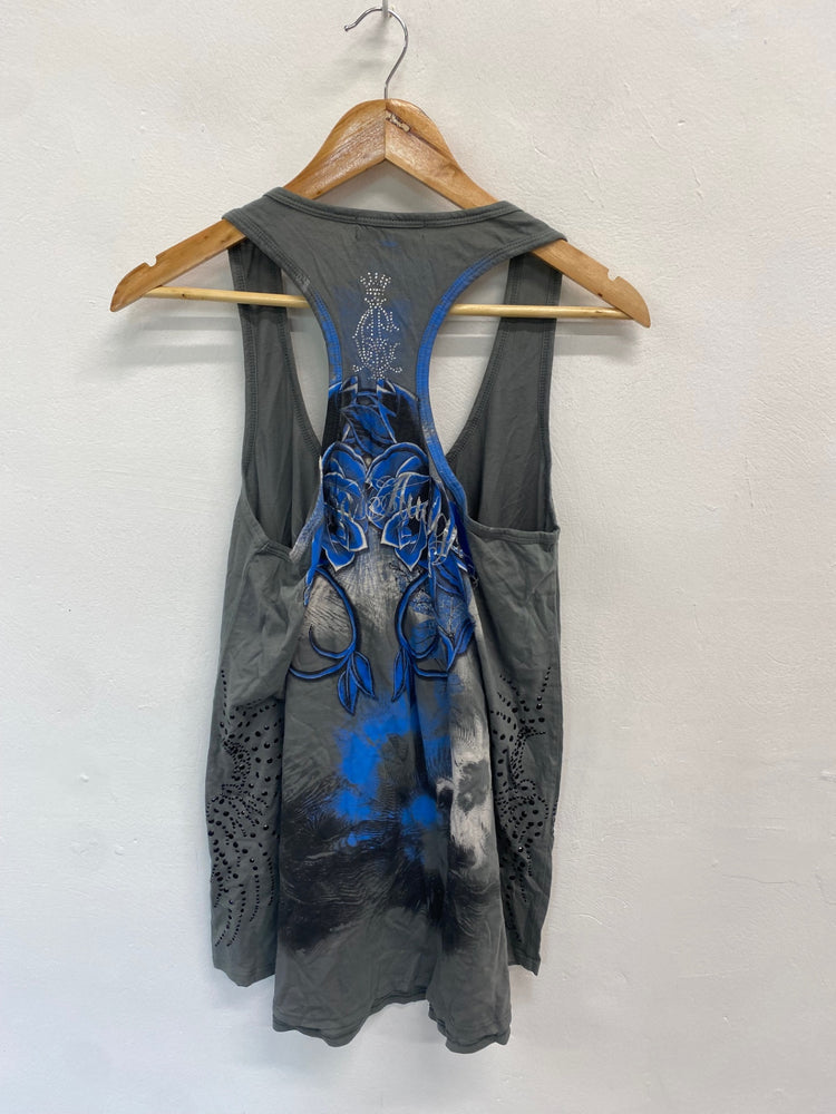 Fabulous Christian Audigier Tank Top UK M Grey Blue alternative GM143