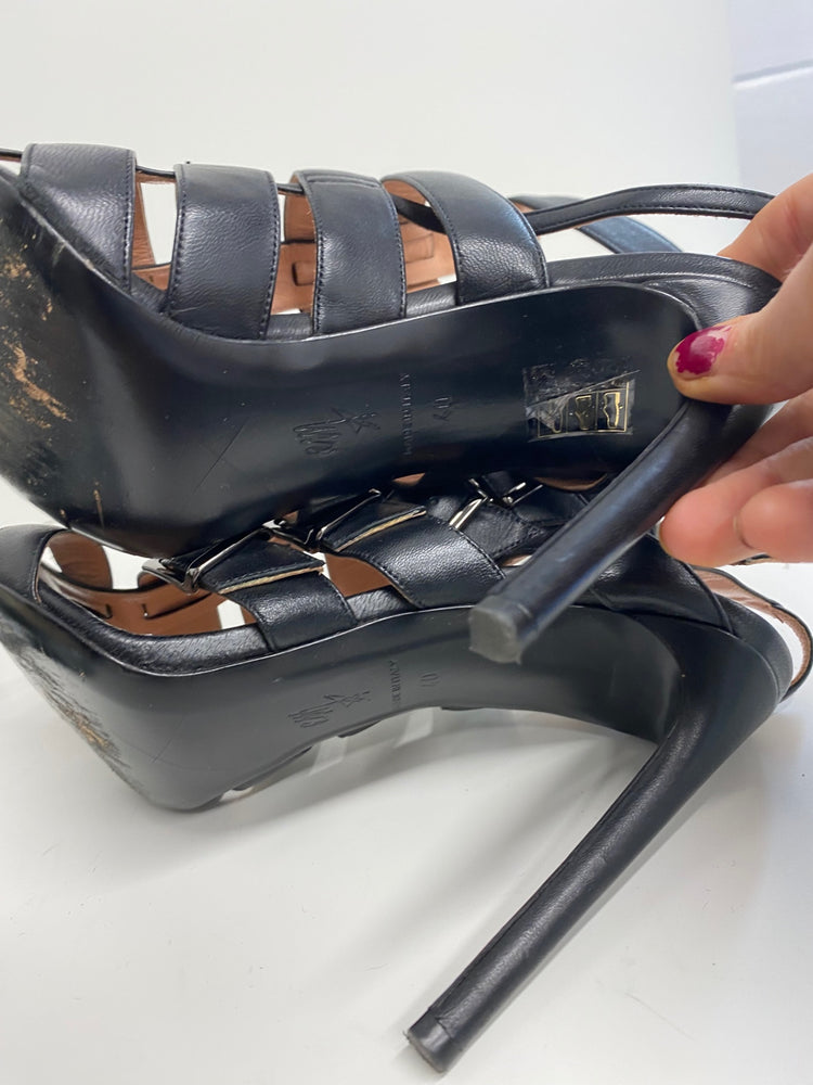 Fabulous Roland Mouret Strappy leather stilleto Sandals Uk7 Black Ankle strap GM143