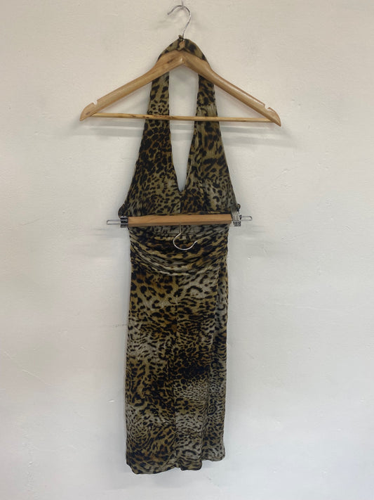 Fabulous Mango Suit Leopard Print Halter Mini Dress UK M GM143