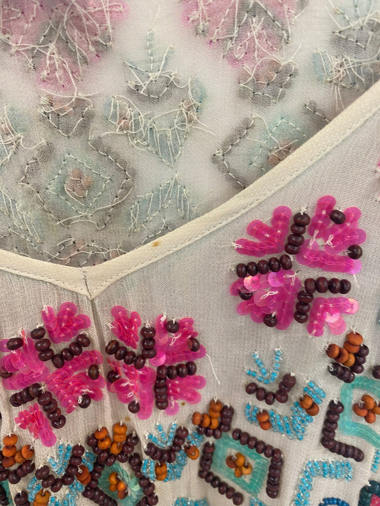 Boho French Connection Beige Beaded Beach Cover UK12 GM143