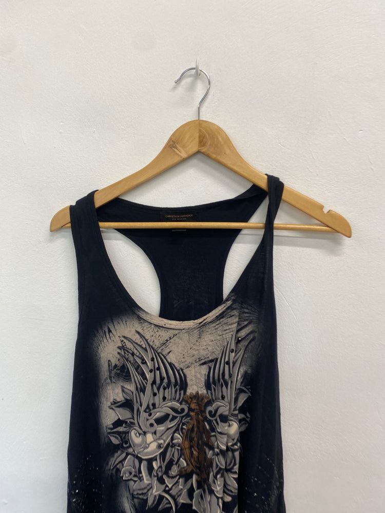 Fabulous Christian Audigier Tank Top UK L Black and beige alternative GM143