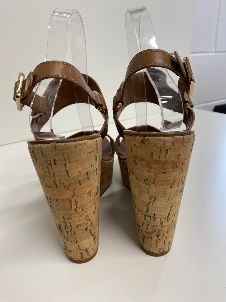 Fabulous Tory Burch Regan Wedge Sandals Uk7 Tan Logo GM143