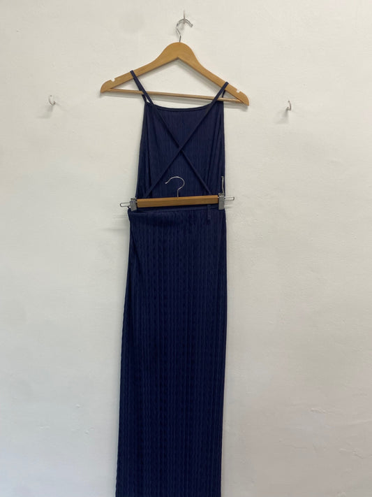 Fabulous Irena gregori Wrap dress UK12 Navy textured Crinkle GM143