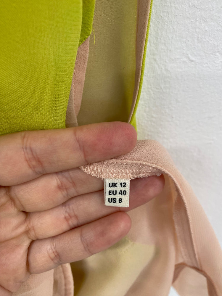 Fabulous Whistles Colourblock Lime & Beige Semi Sheer Tunic UK12 SM438