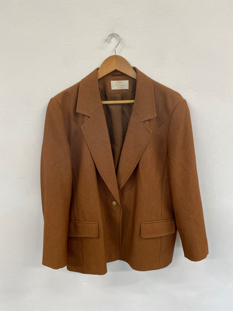Fabulous Eastex Brown Micro Herringbone Longline Blazer UK16 LG276