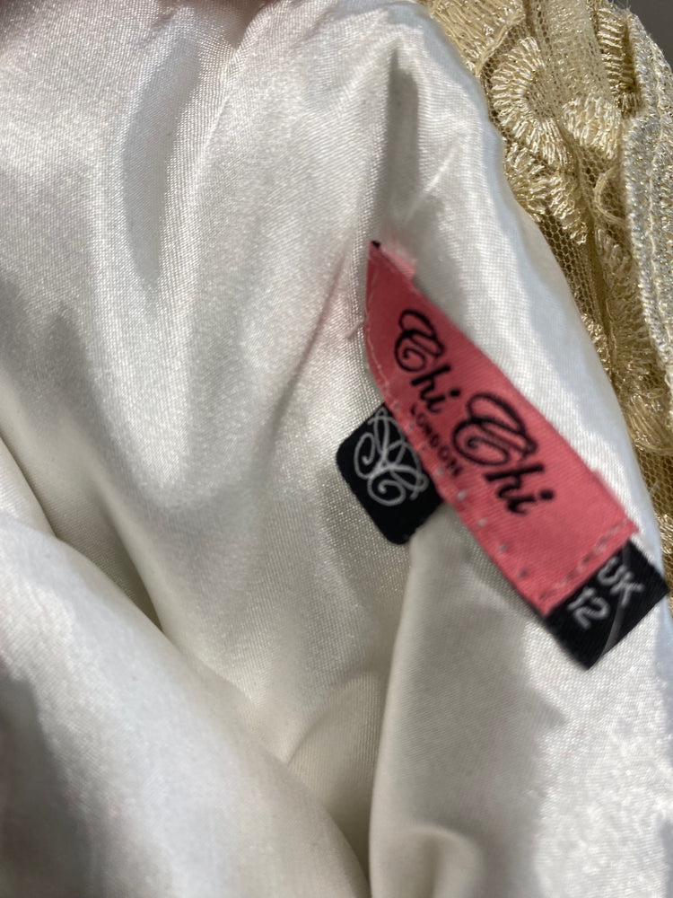 Fabulous Chi chi london Dress UK 12 White gold lace SM438